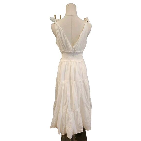 CINQ À SEPT Tamar Tie-Strap Smocked Waist Tiered Dress Ivory Size 2 - Picture 4 of 7